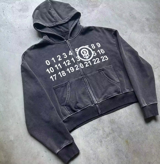 Acid wash zip up hoodie